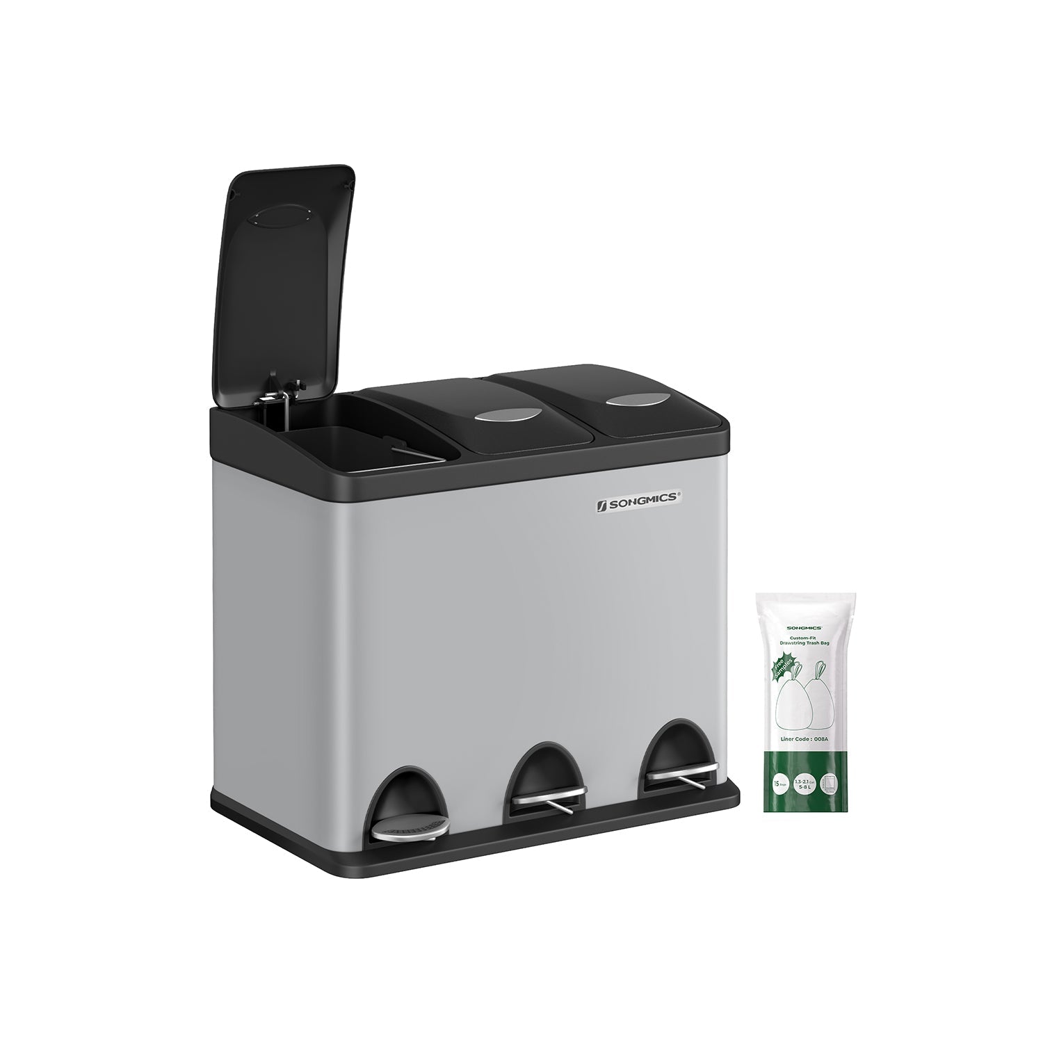 Garbage bin-3 × 8 liters-with lid & inner bucket-Crème-White & Brown