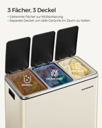 Waste separation system - 3 compartments - 3 × 18 l - with a sand beige lid