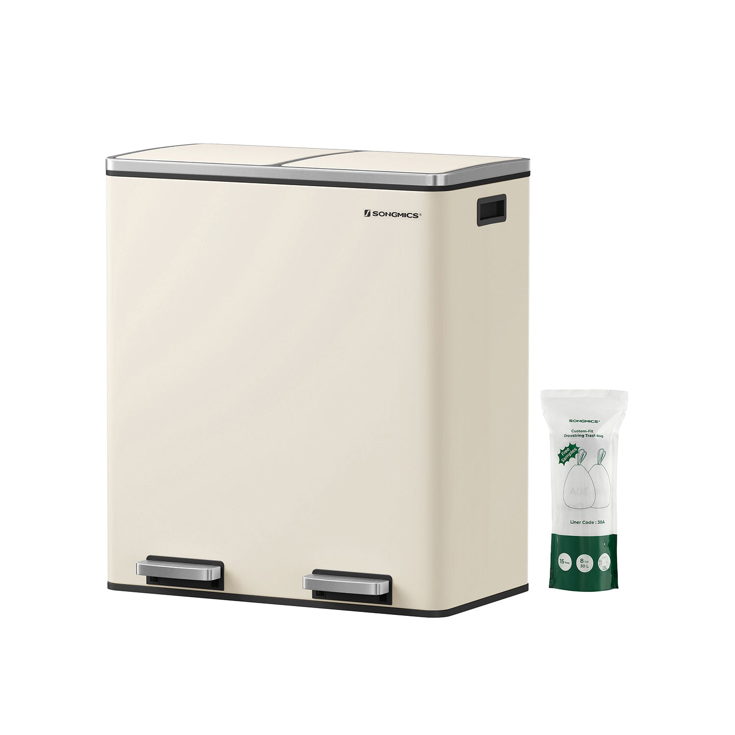 Garbage bin - 2 x 30 liters - with lid and inner bucket - Crème White