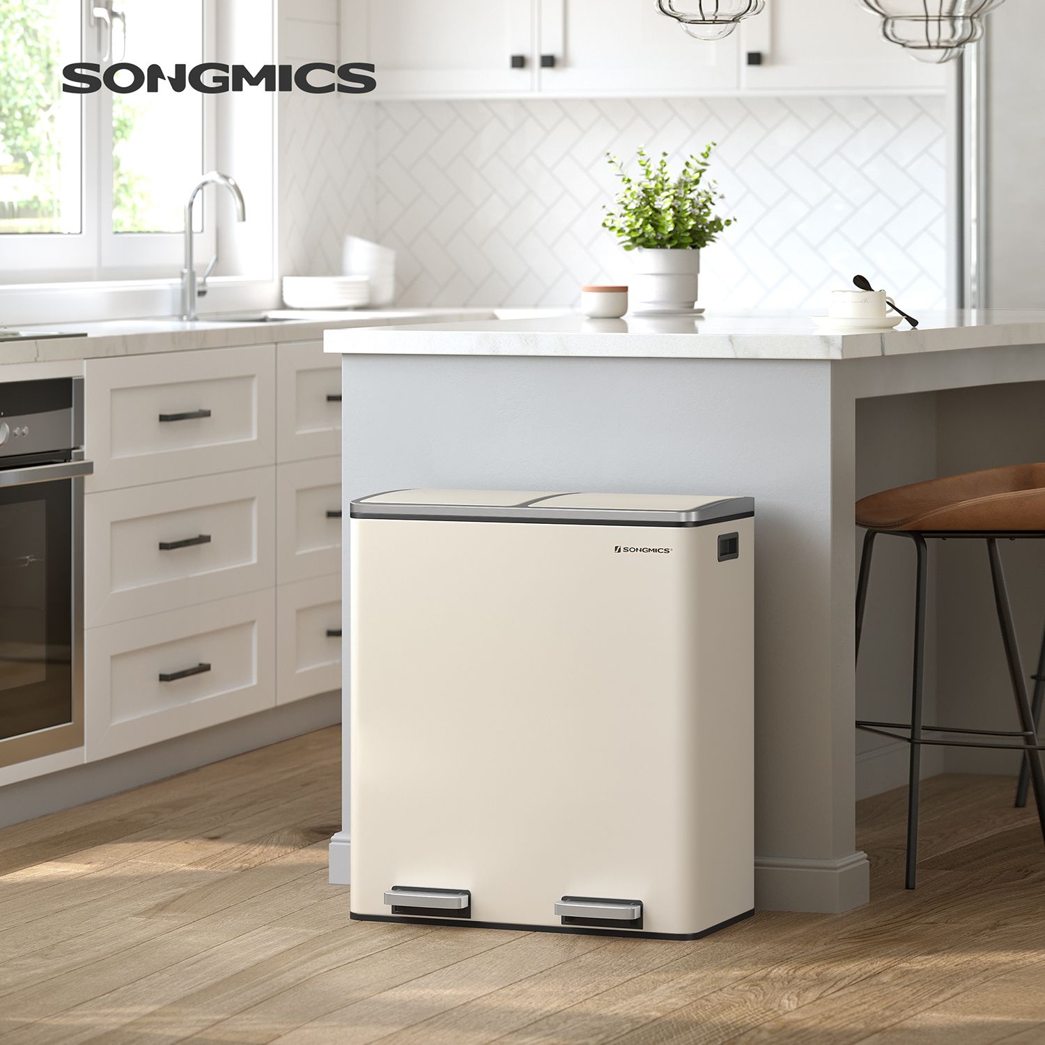 Garbage bin - 2 x 30 liters - with lid and inner bucket - Crème White
