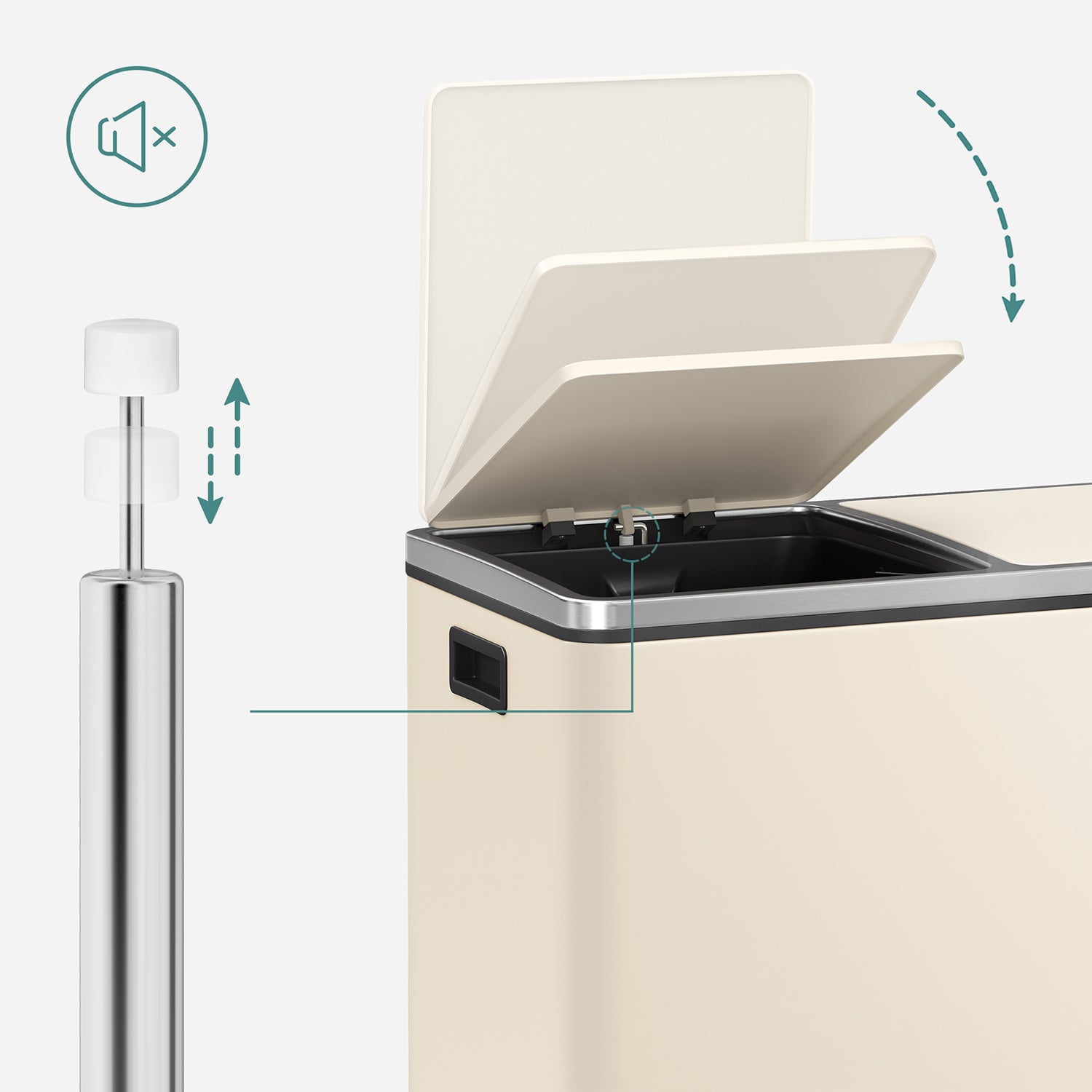 Garbage bin - 2 x 30 liters - with lid and inner bucket - Crème White