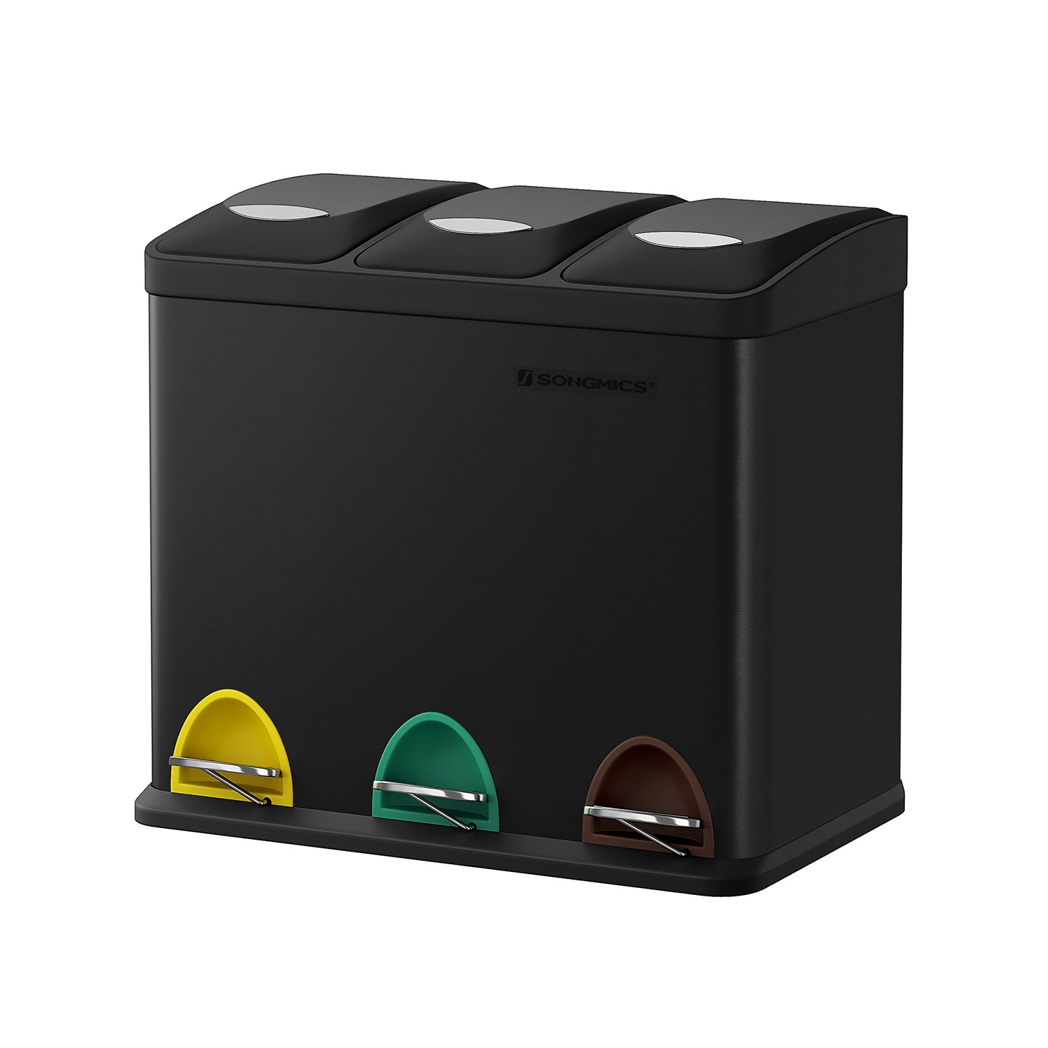 Garbage bin-3 × 8 liters-with lid & inner bucket-Crème-White & Brown