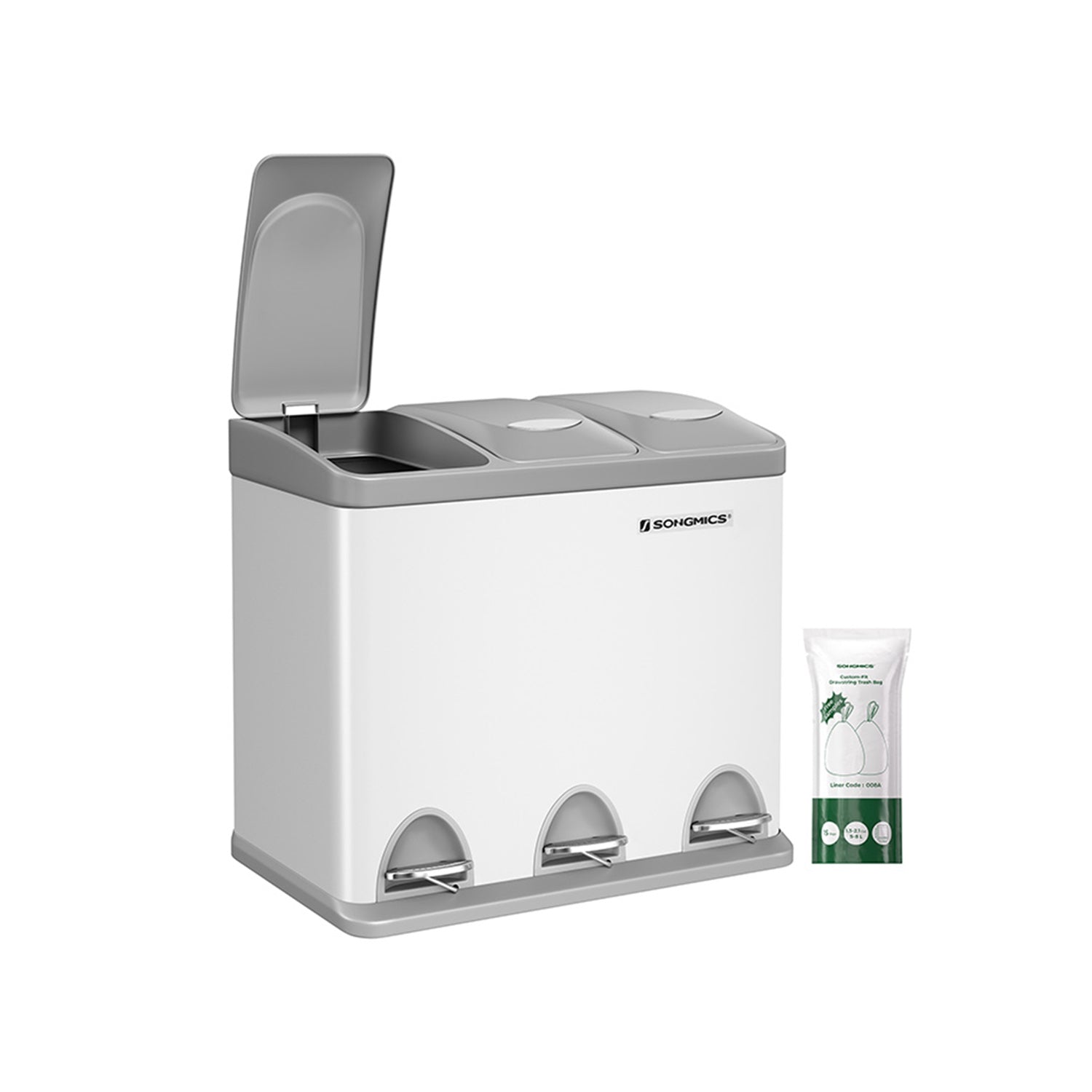 Garbage bin-3 × 8 liters-with lid & inner bucket-Crème-White & Brown