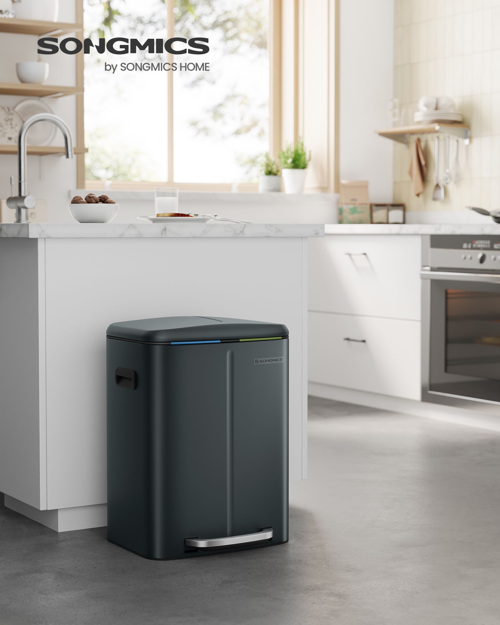 Kitchen Prullen Bin - 2 × 20 L - With soft close lid - Green gray