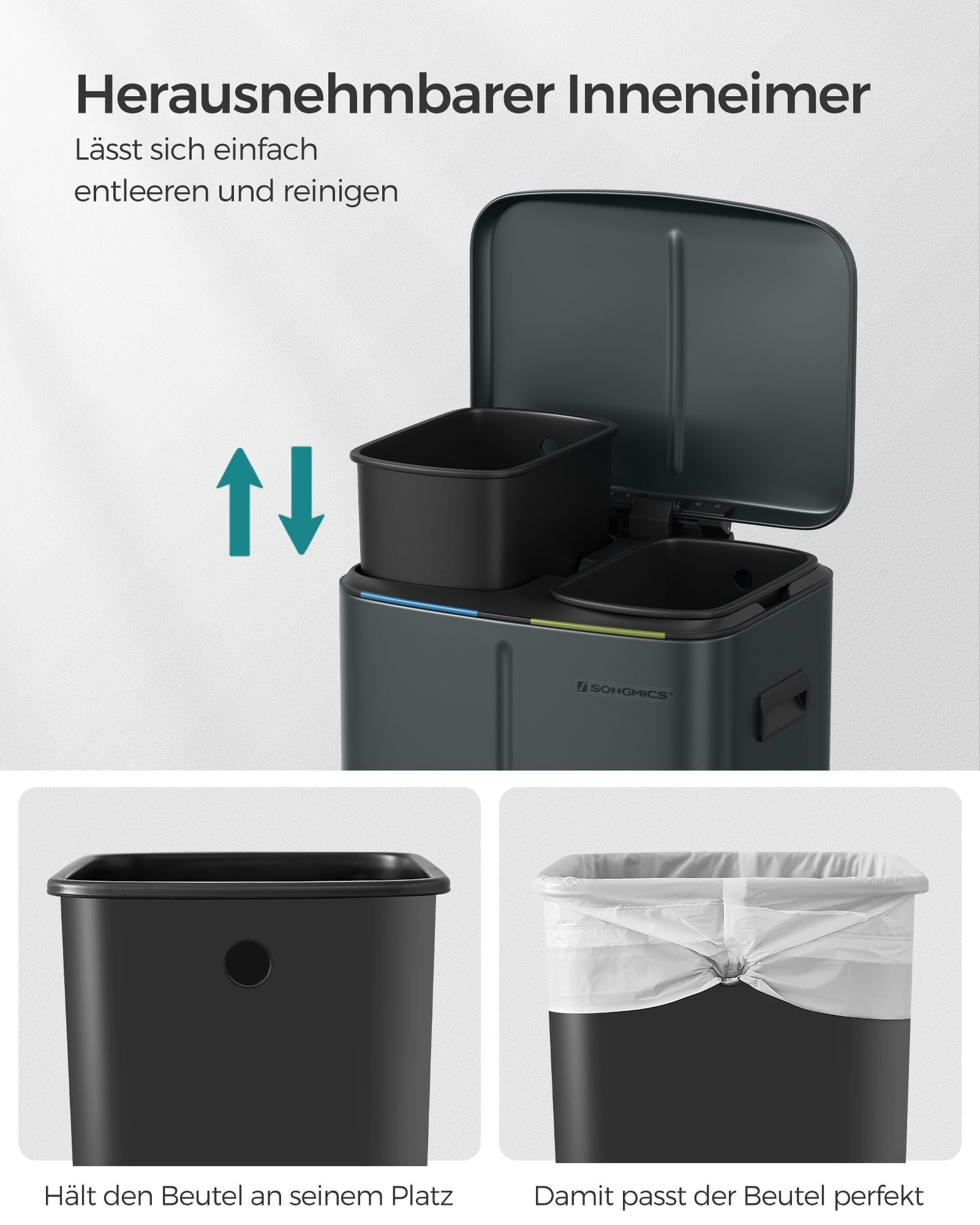 Kitchen Prullen Bin - 2 × 20 L - With soft close lid - Green gray