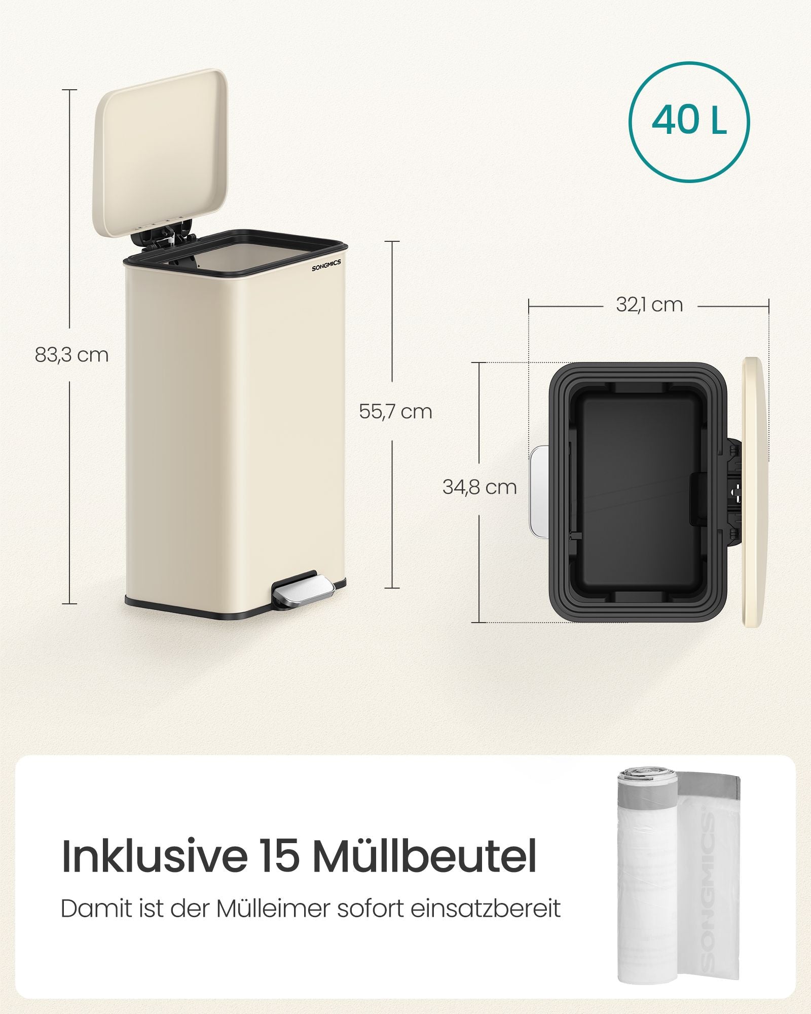 Kitchen Prullen box with lid 40 liters of sand beige