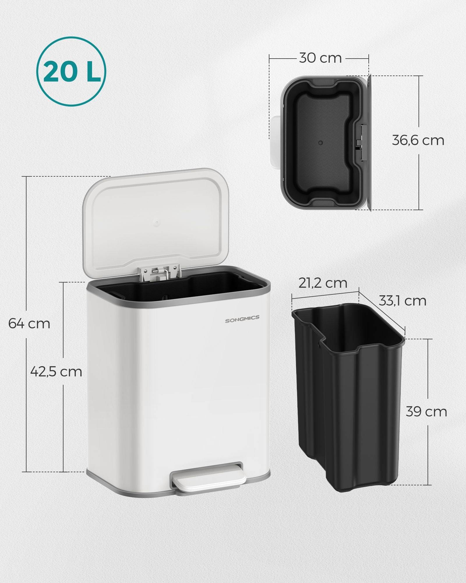 Garbage bin - 20 liters - With Wolkwit Lid