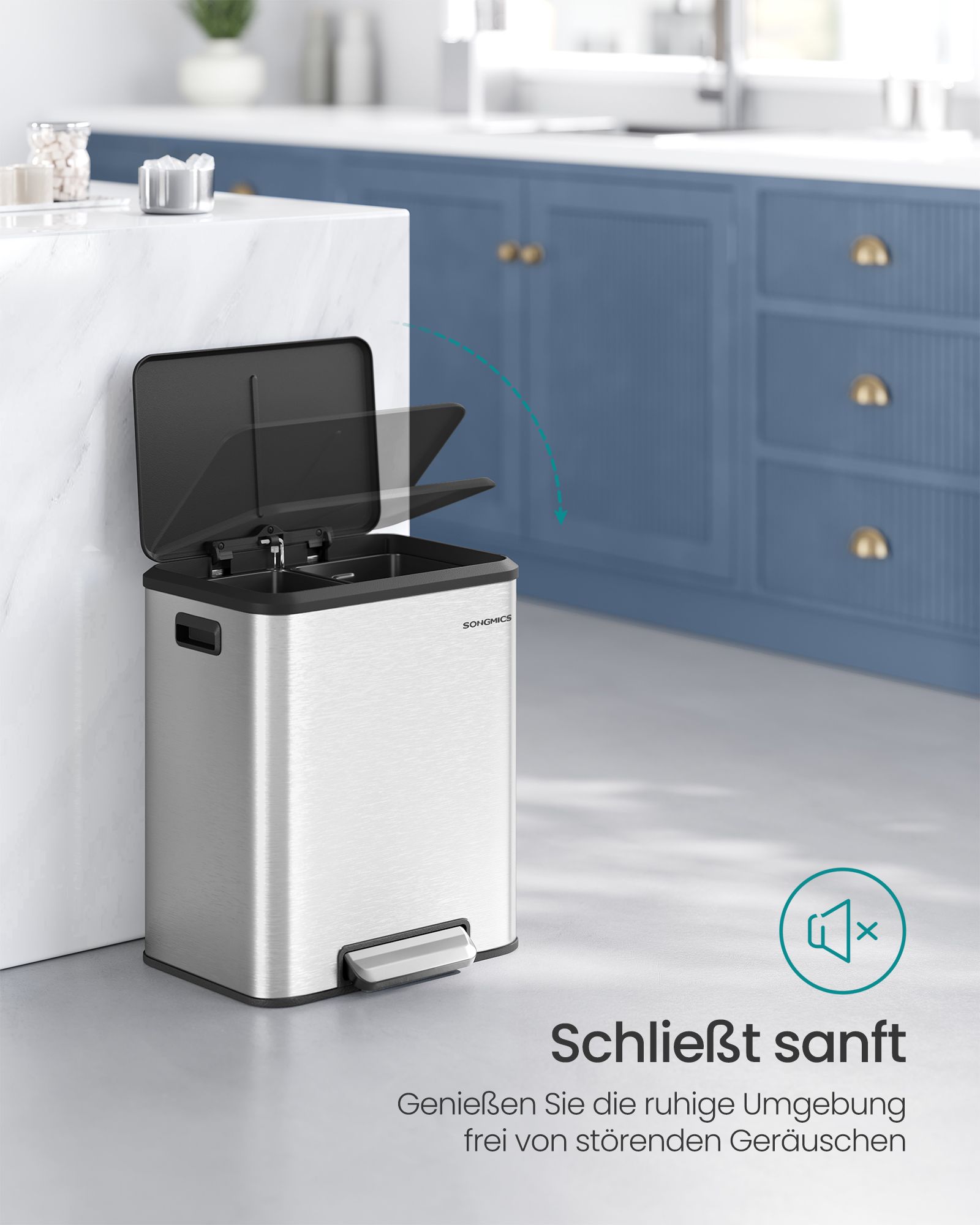 Kitchen Prullen Bin Metallic Silver