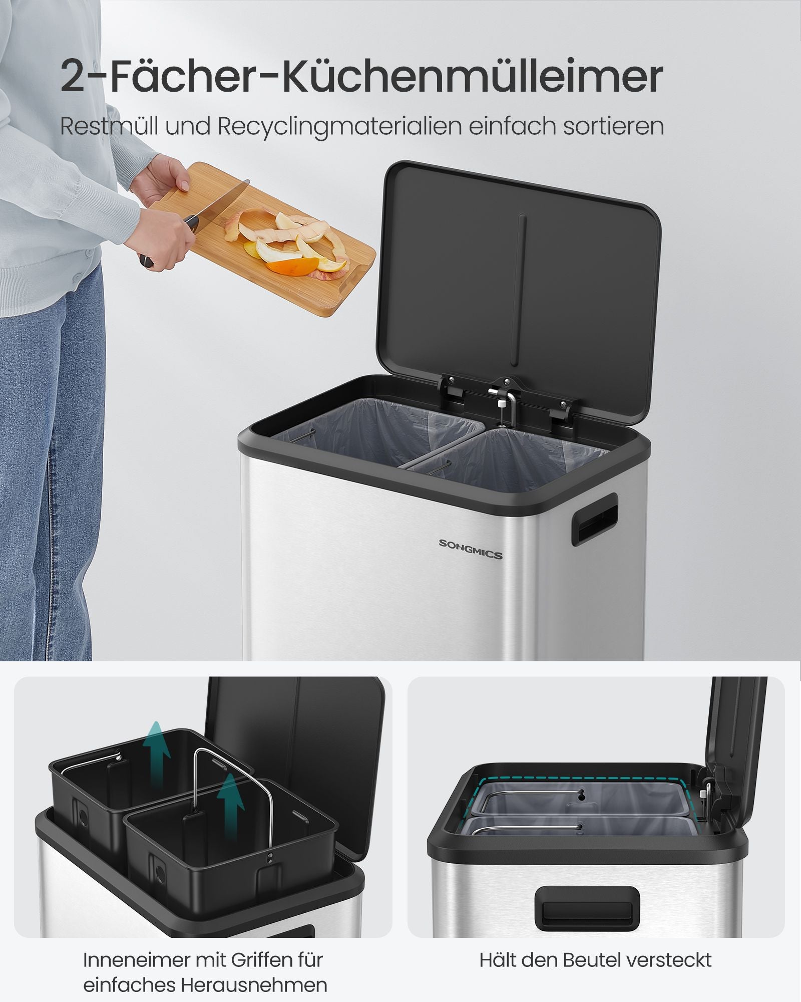 Kitchen Prullen Bin Metallic Silver