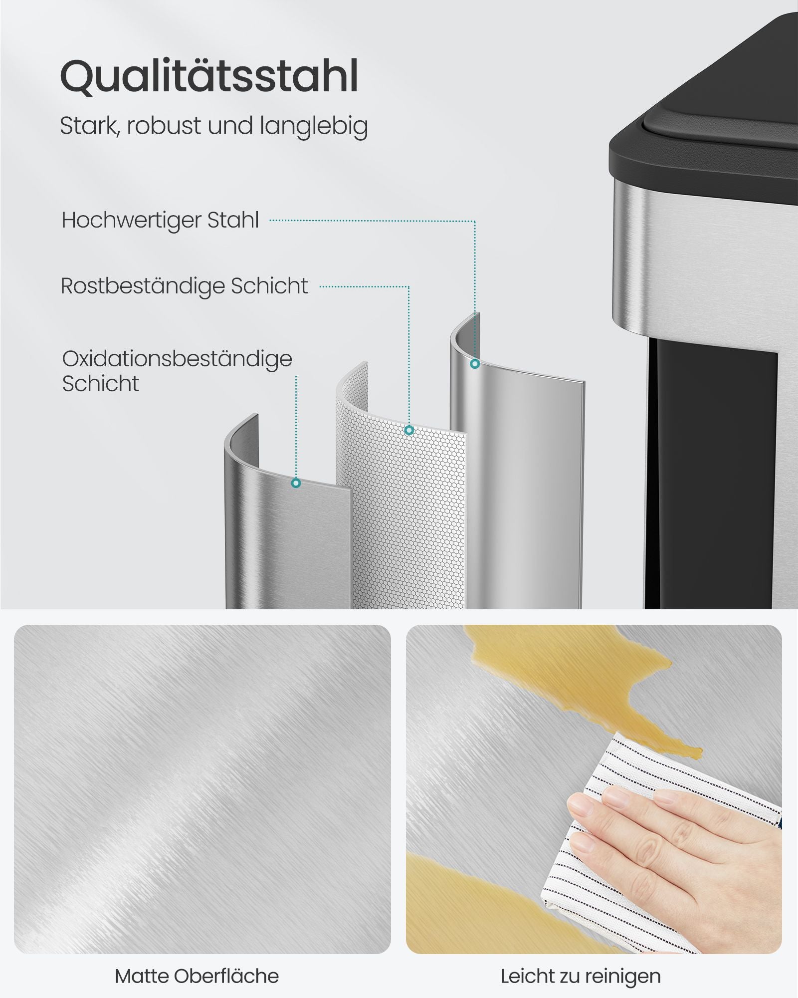 Kitchen Prullen Bin Metallic Silver