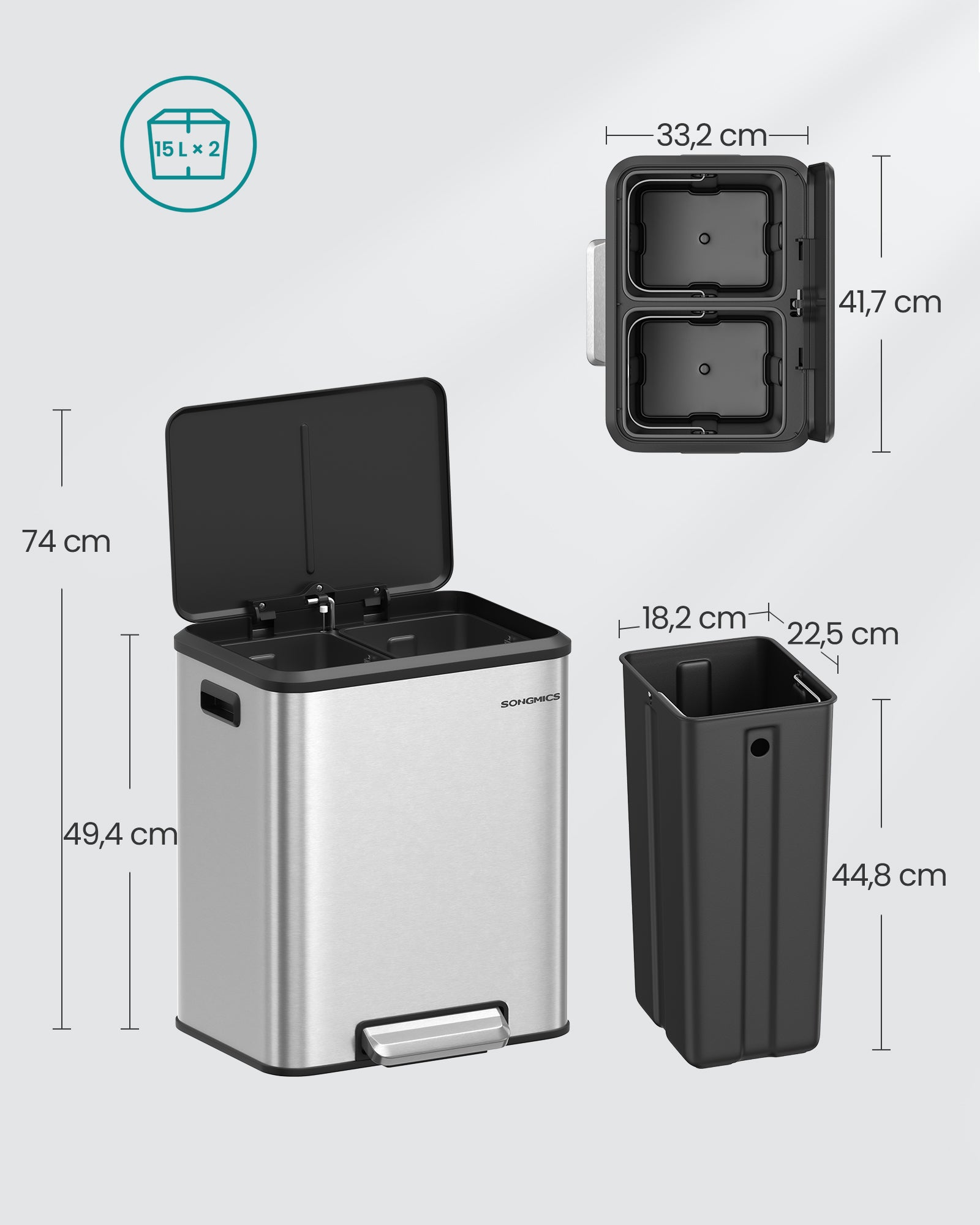 Kitchen Prullen Bin Metallic Silver