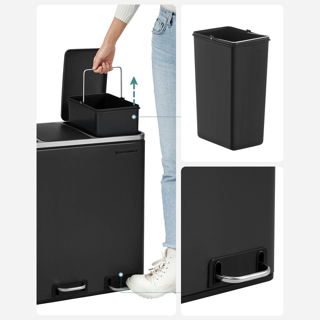 Waste separation system - 3 compartments - 3 × 18 l - with a sand beige lid
