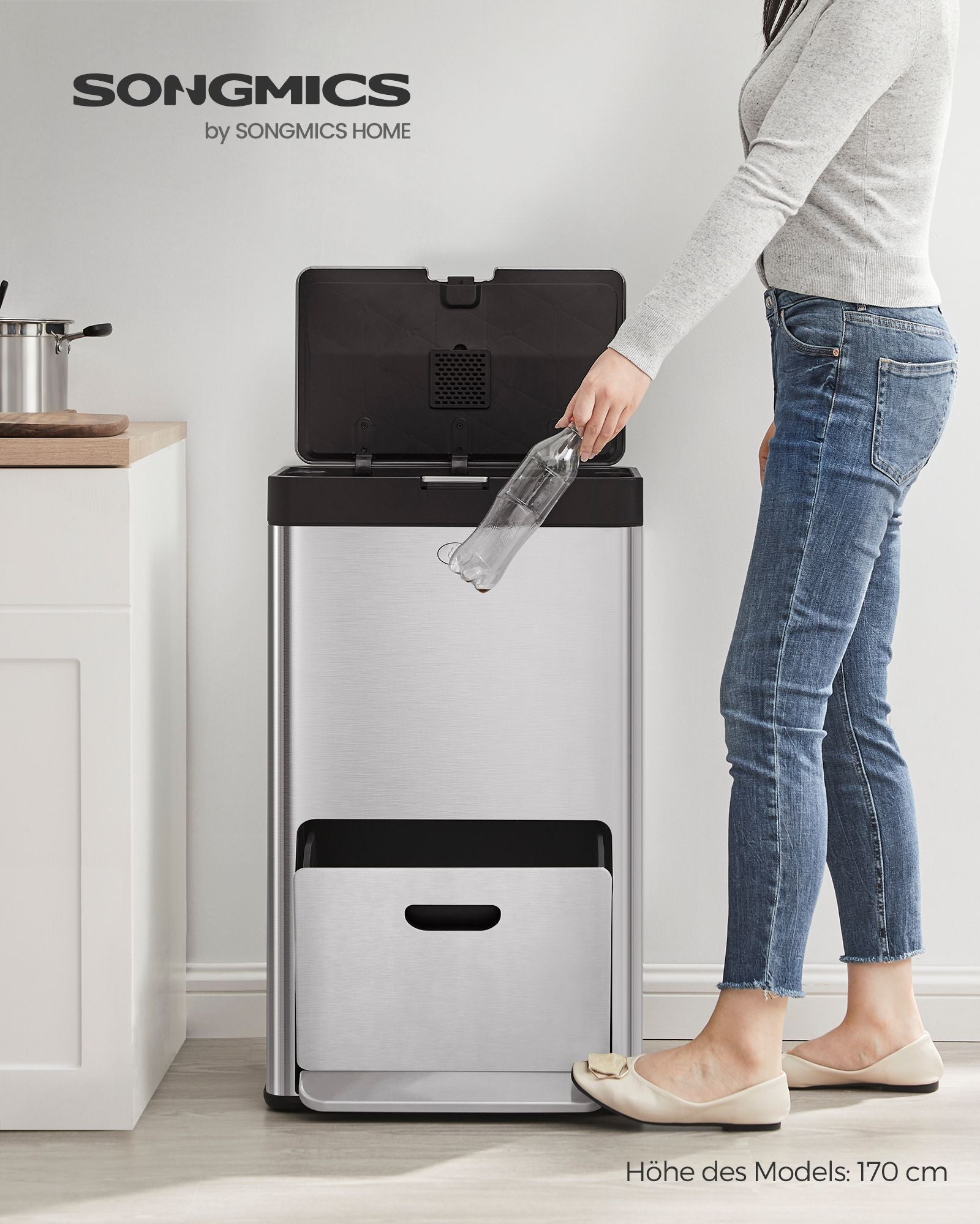 Kitchen Prullen Bin with Pedal and 3 Compartments