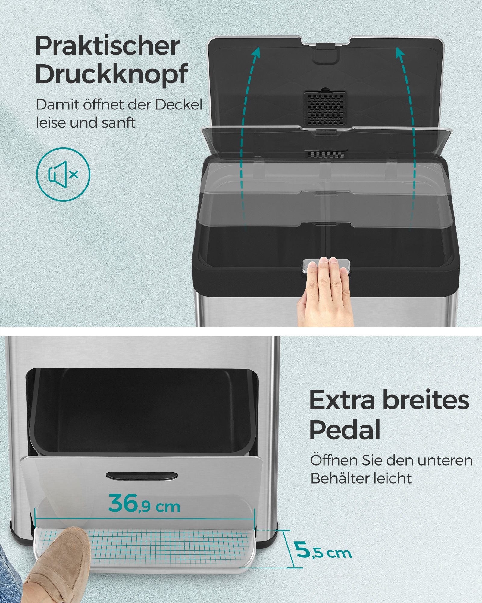 Kitchen Prullen Bin with Pedal and 3 Compartments