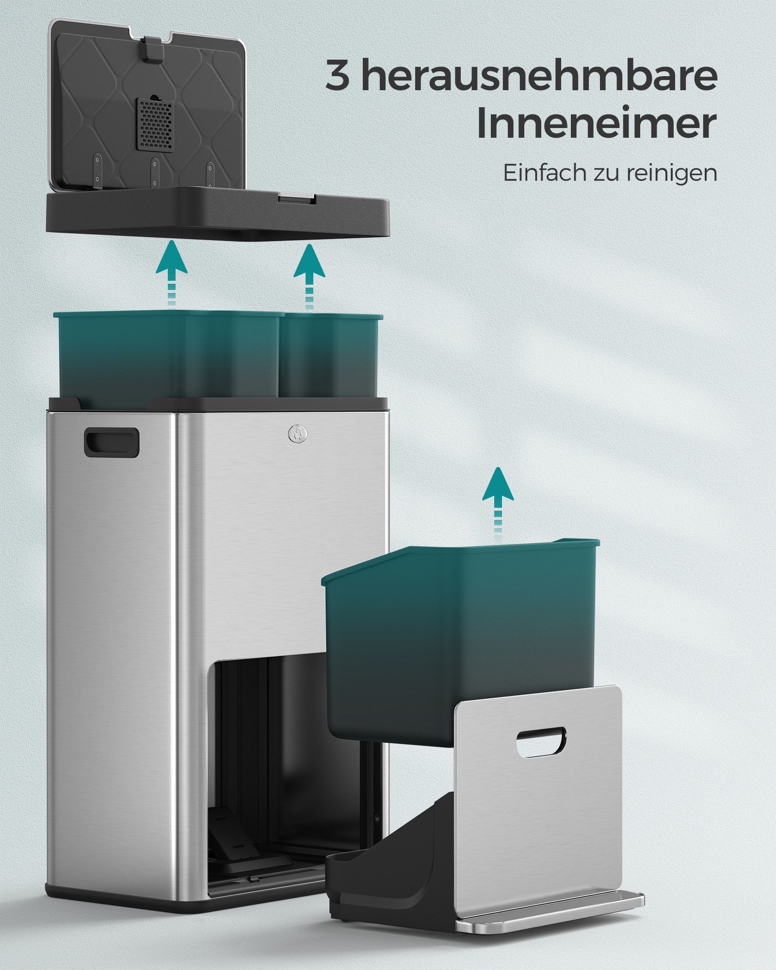 Kitchen Prullen Bin with Pedal and 3 Compartments
