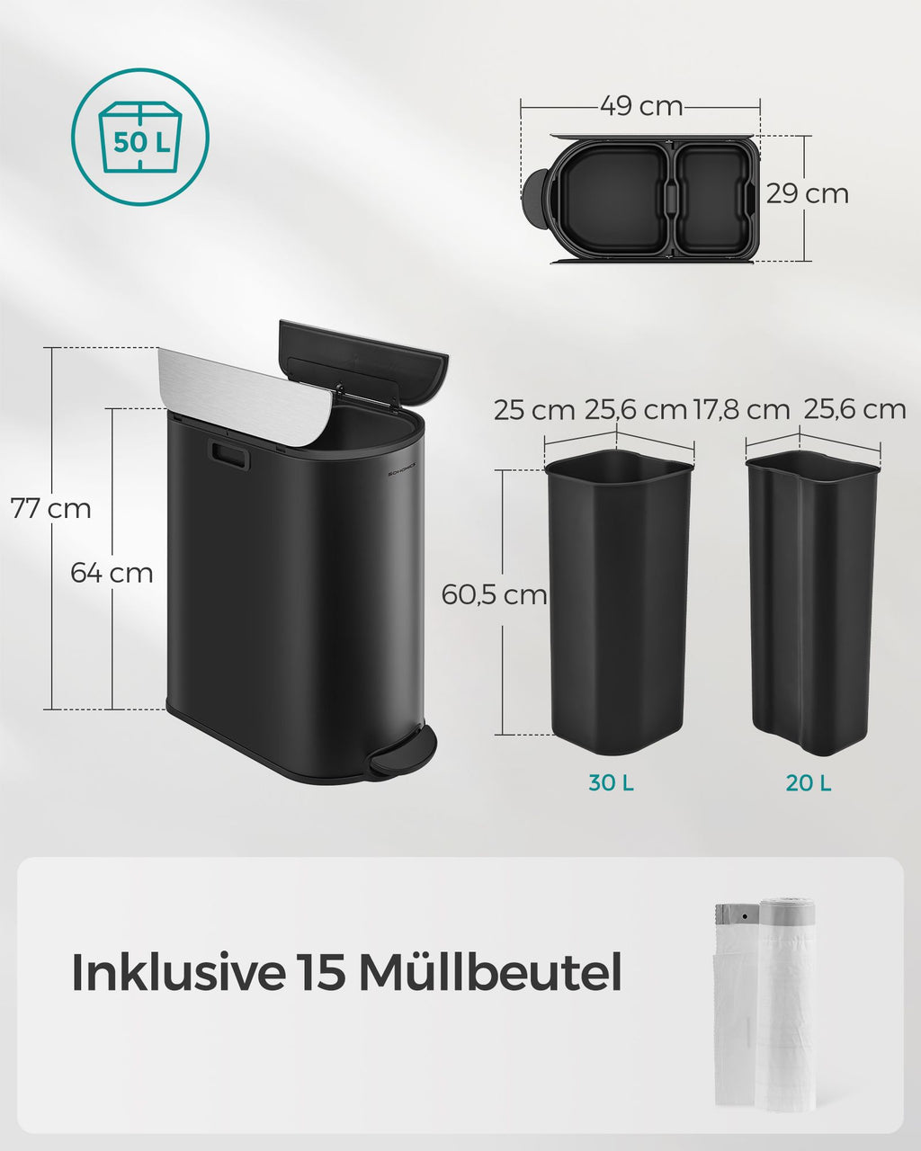 Waste separation system - 2 compartments - 30 l and 20 l