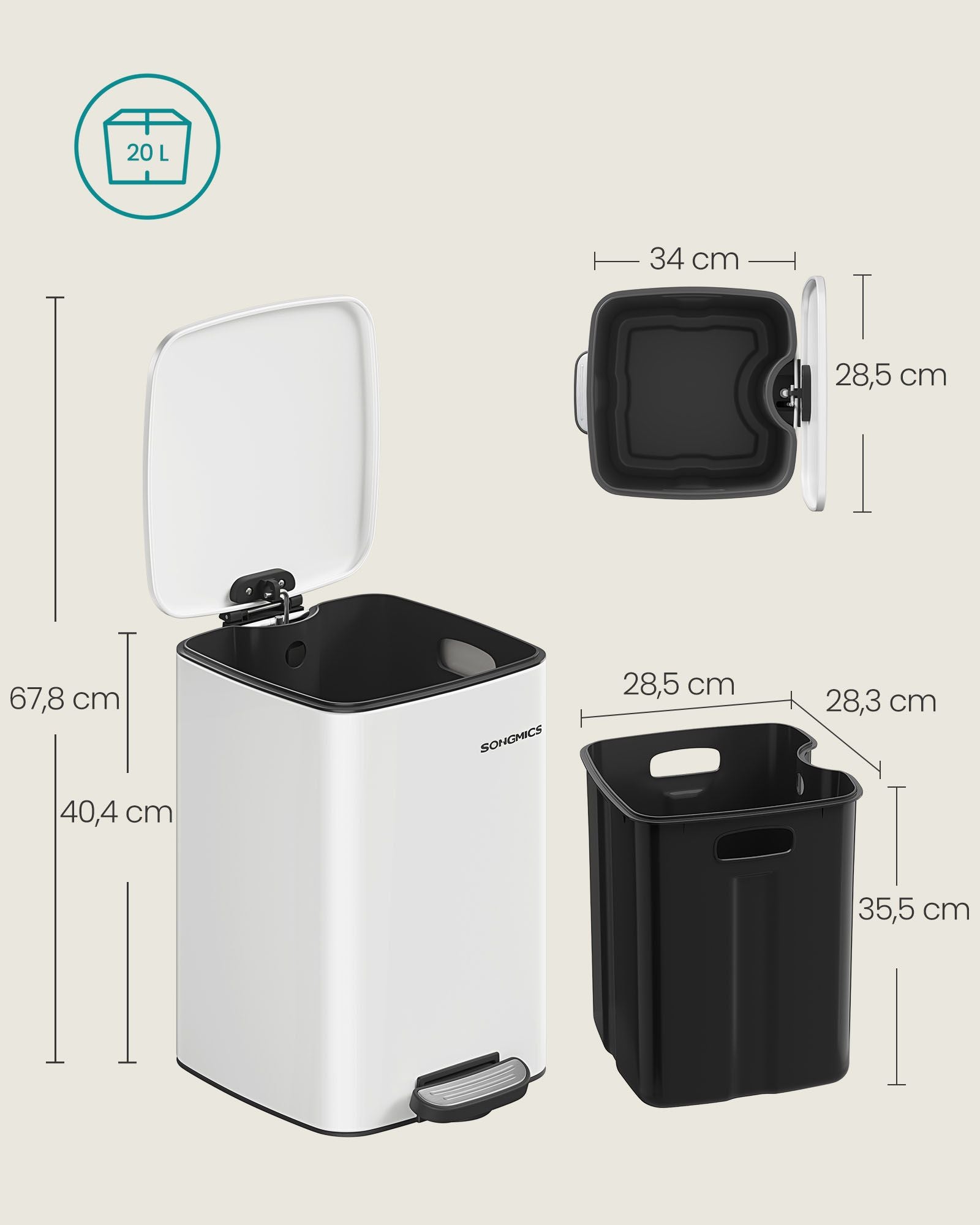 Garbage can 20 liters made of cloud white steel