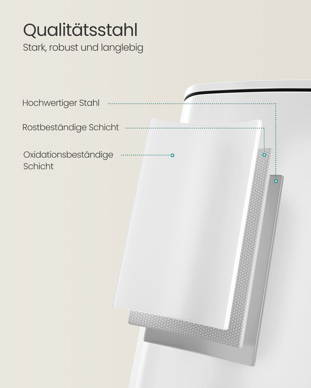 Garbage can 30 liters made of cloud white steel