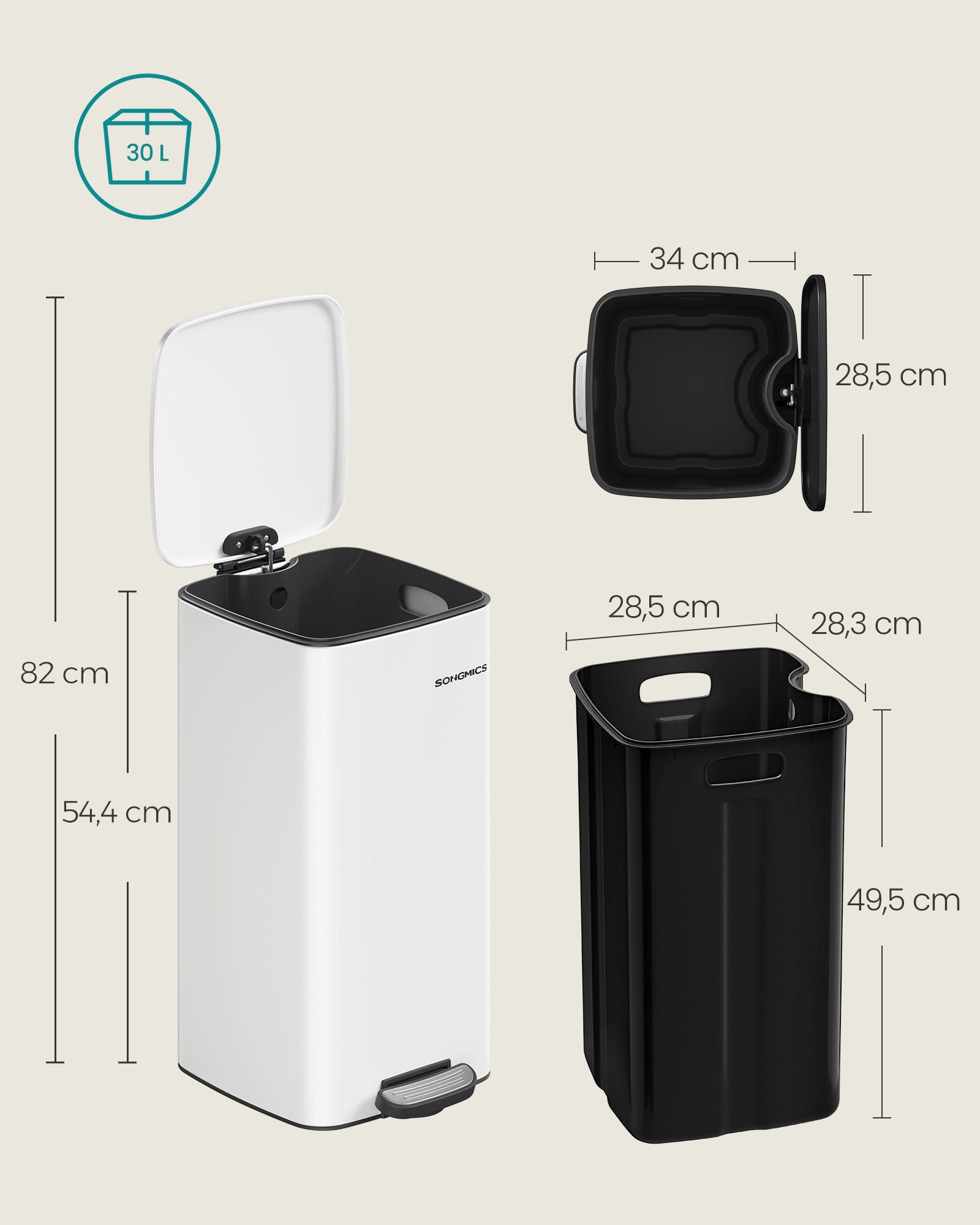 Garbage can 30 liters made of cloud white steel