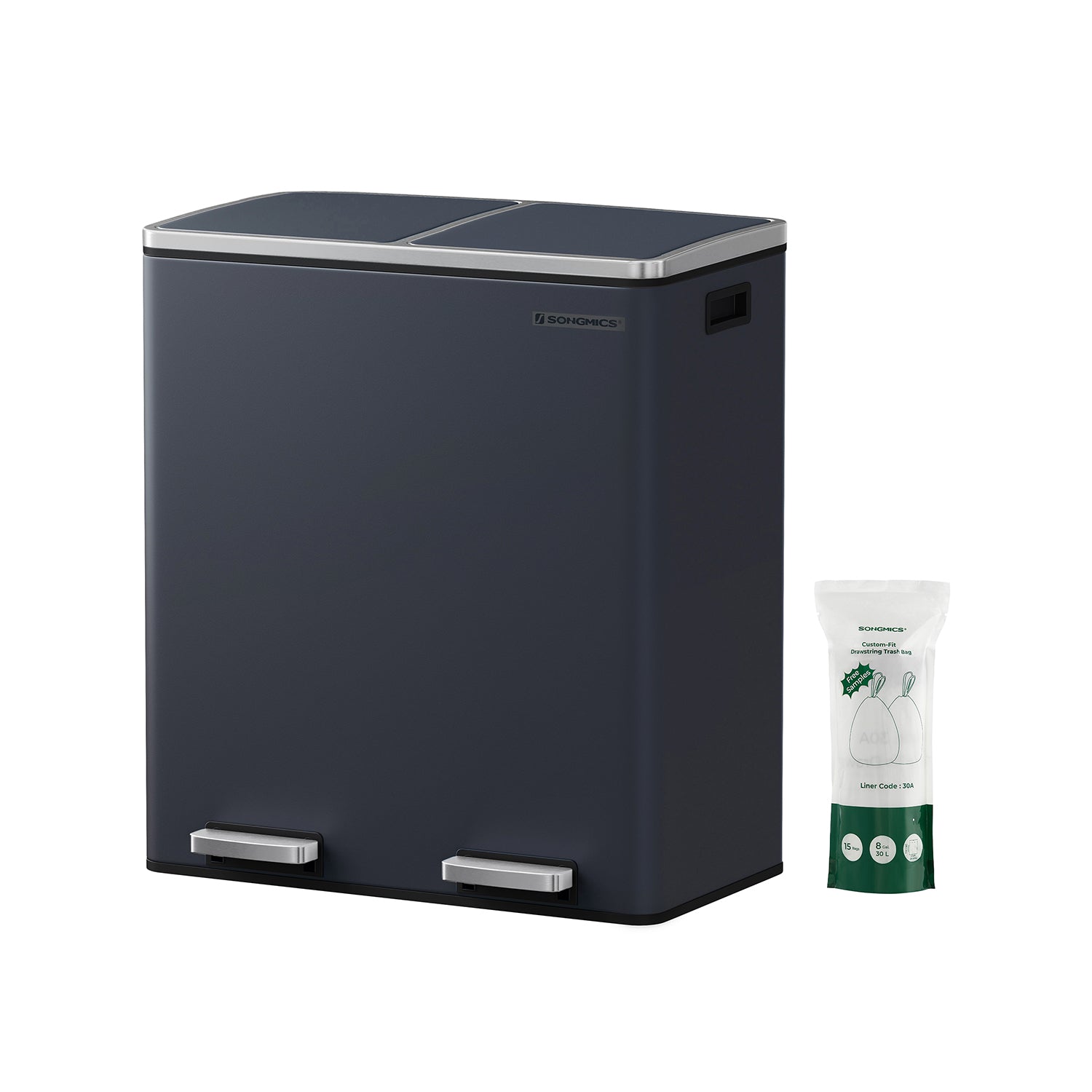 Garbage bin - 2 x 30 liters - with lid and inner bucket - Crème White