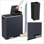 Waste bin - pedal bin with 2 plastic inner buckets - 2 x 30 l - Gray
