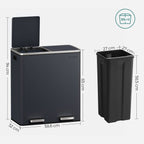 Waste bin - pedal bin with 2 plastic inner buckets - 2 x 30 l - Gray