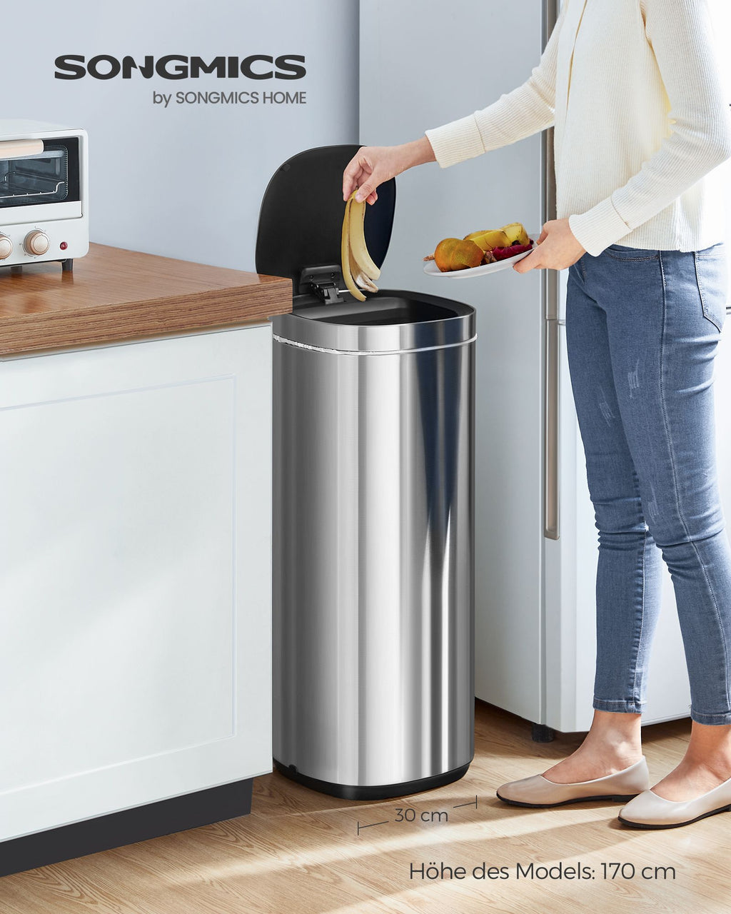 Garbage bin - with motion sensor - kitchen - 50 l - silver
