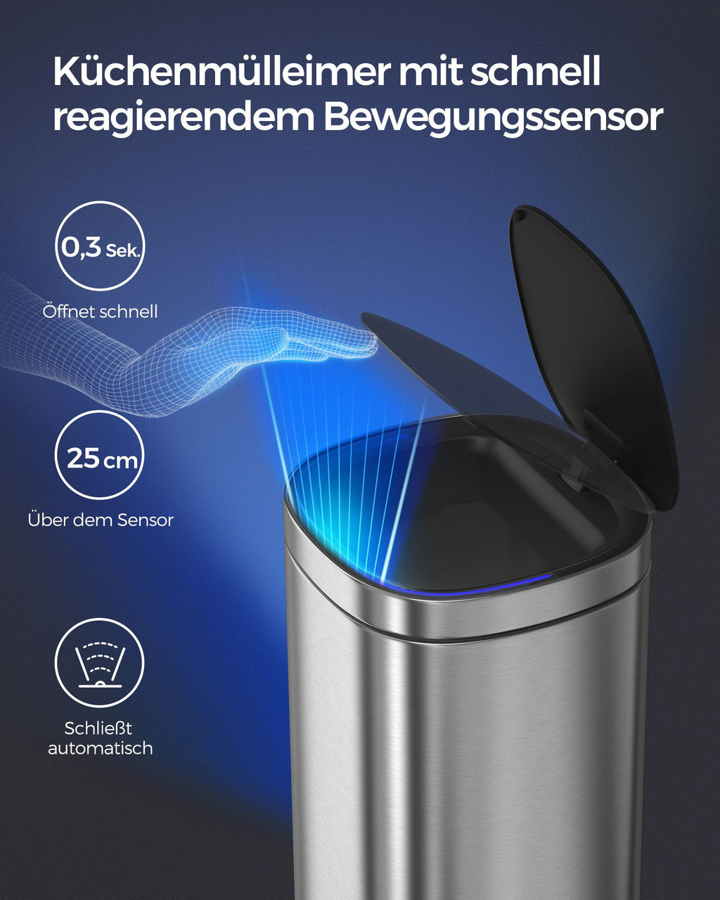 Garbage bin - with motion sensor - kitchen - 50 l - silver