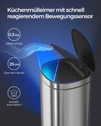 Garbage bin - with motion sensor - kitchen - 50 l - silver