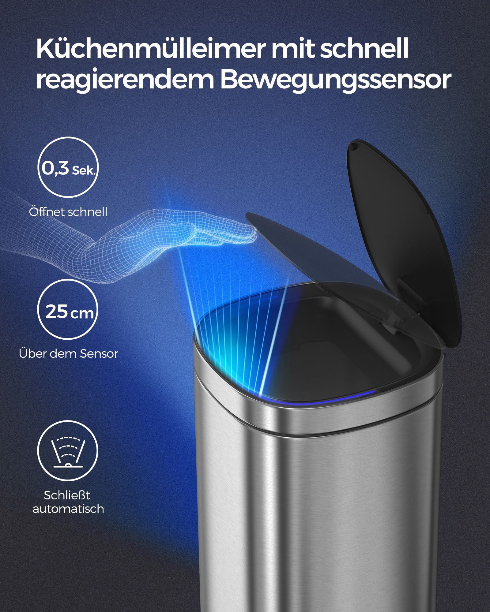 Garbage bin - with motion sensor - kitchen - 50 l - silver