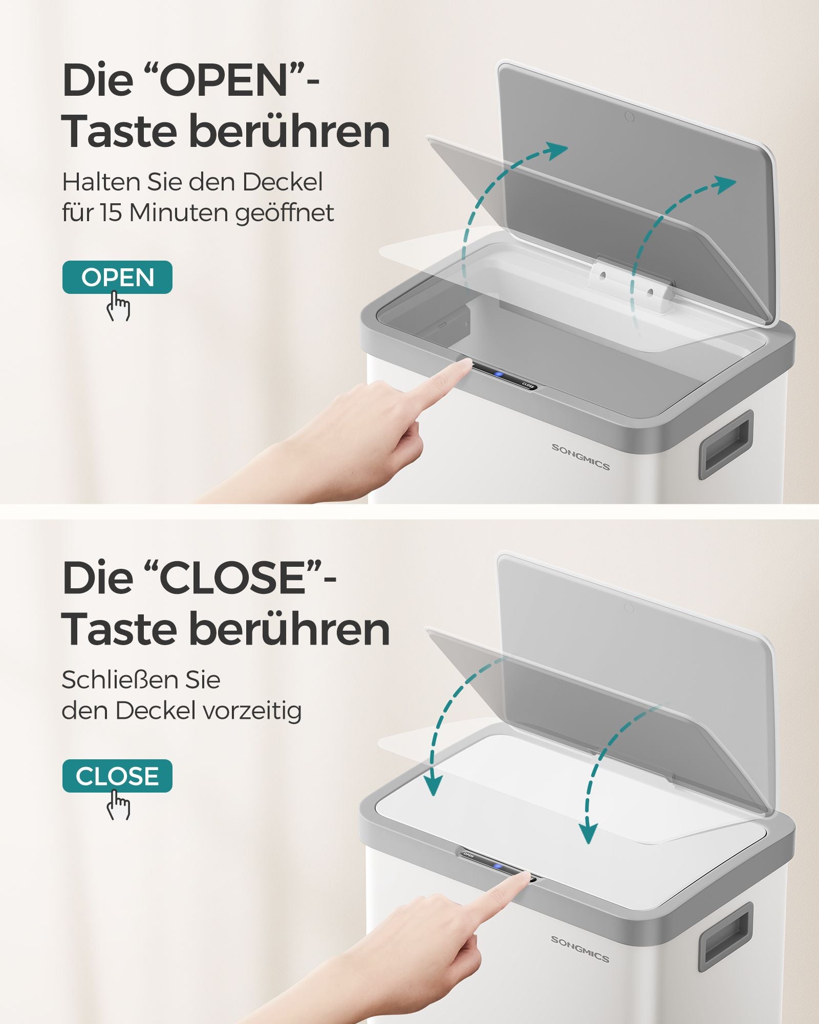 Garbage bin with motion sensor made from Staalwolkwit