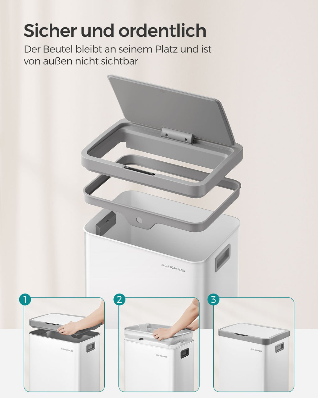 Garbage bin with motion sensor made from Staalwolkwit