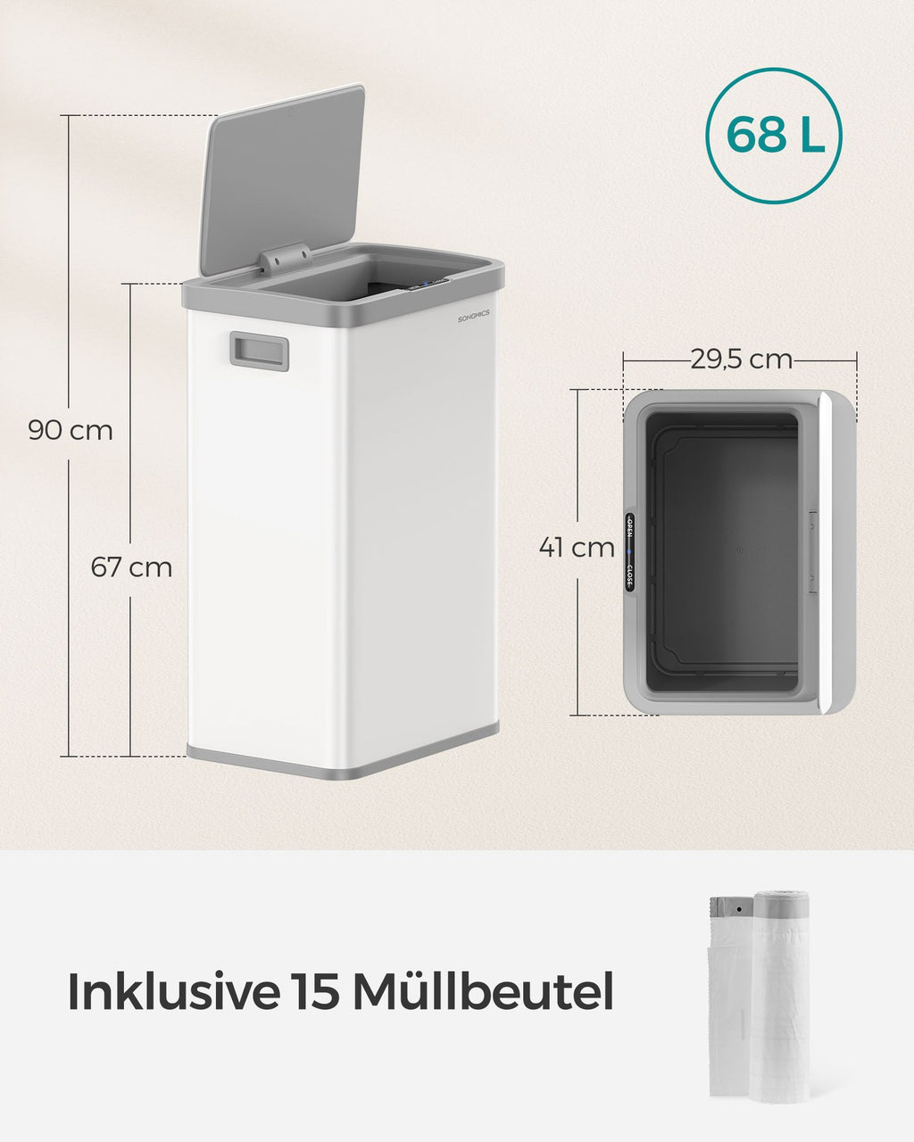Garbage bin with motion sensor made from Staalwolkwit