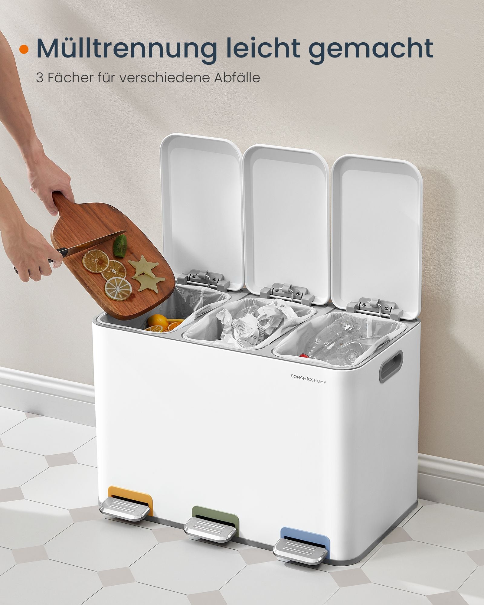 Kitchen Prullen Bin 3 x 15 L Bockets Wolkwit