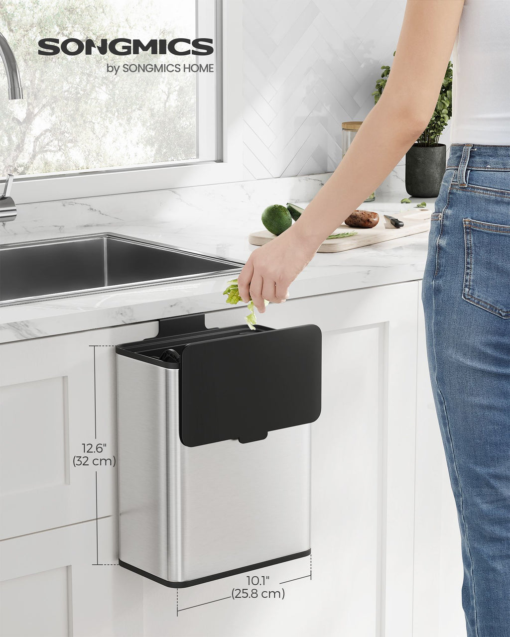 Garbage bin-with lid-for organic waste-made of metal