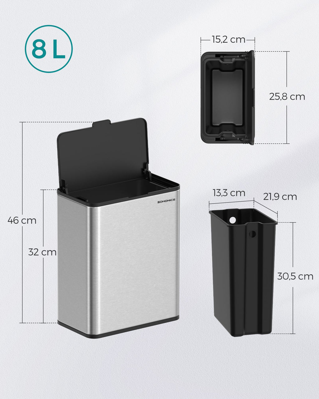 Garbage bin-with lid-for organic waste-made of metal