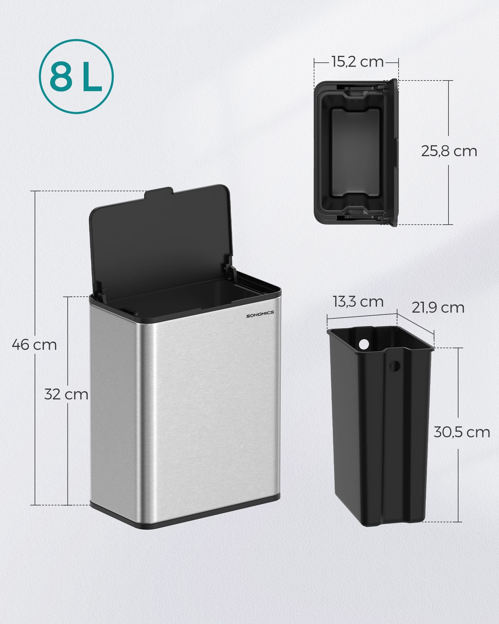 Garbage bin-with lid-for organic waste-made of metal
