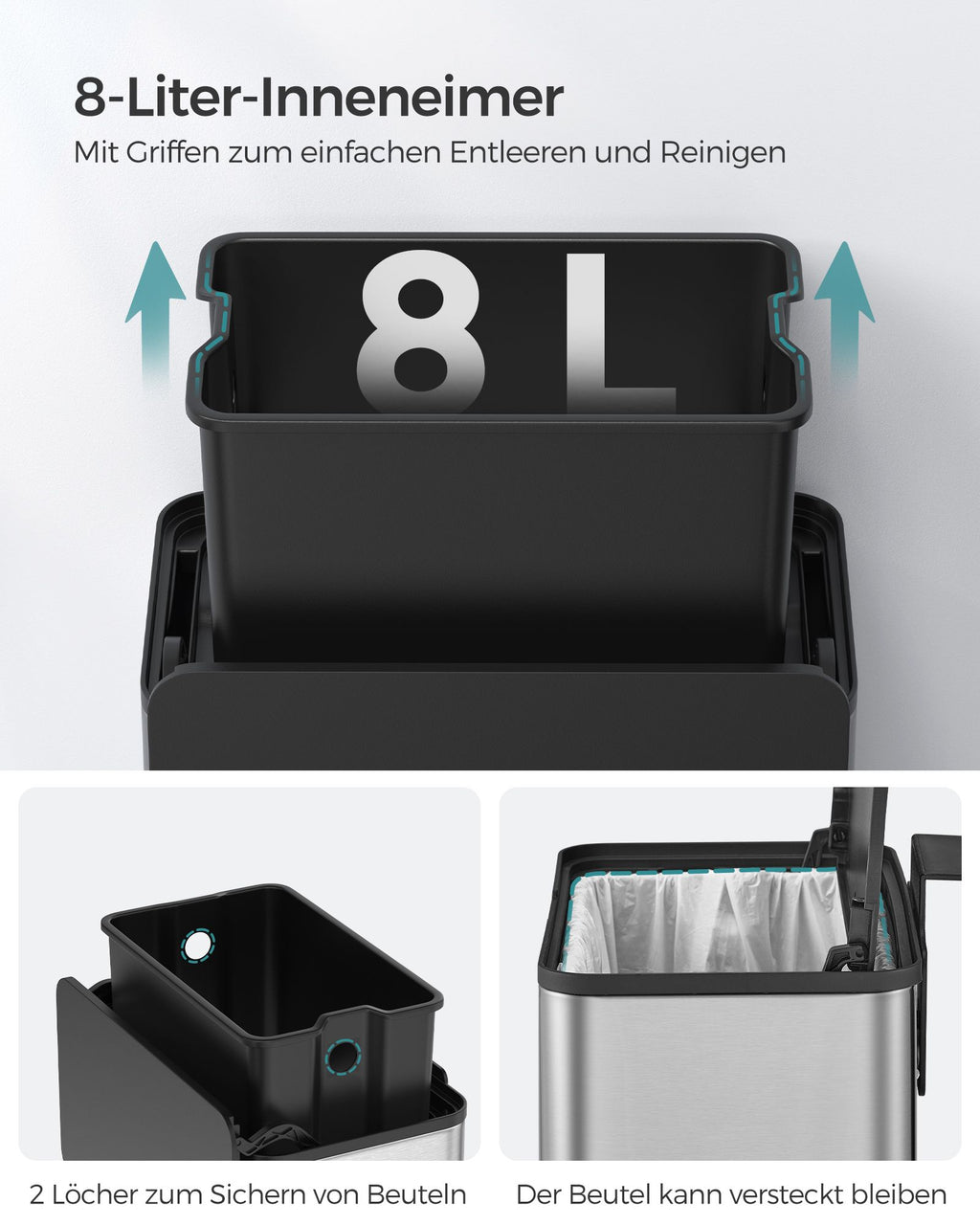 Garbage bin-with lid-for organic waste-made of metal