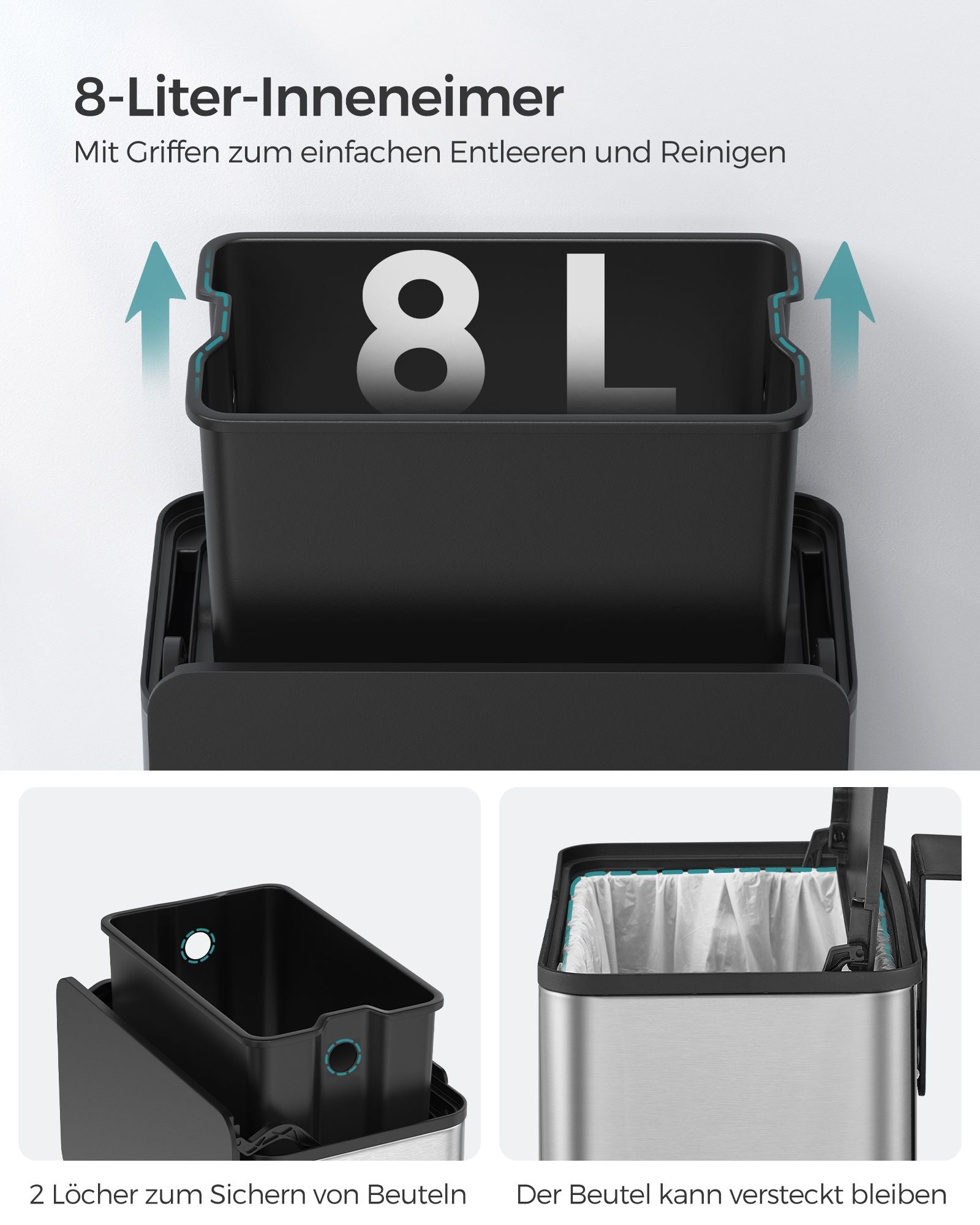 Garbage bin-with lid-for organic waste-made of metal