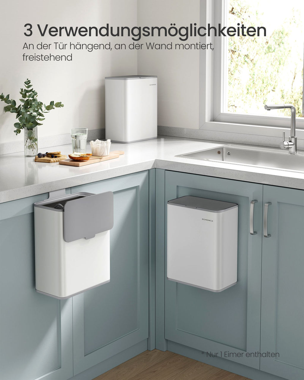 Hanging trash can 8 l with woolwit lid