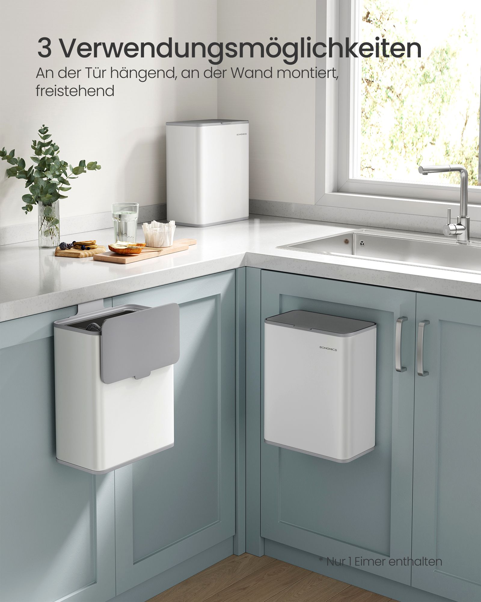 Hanging trash can 8 l with woolwit lid
