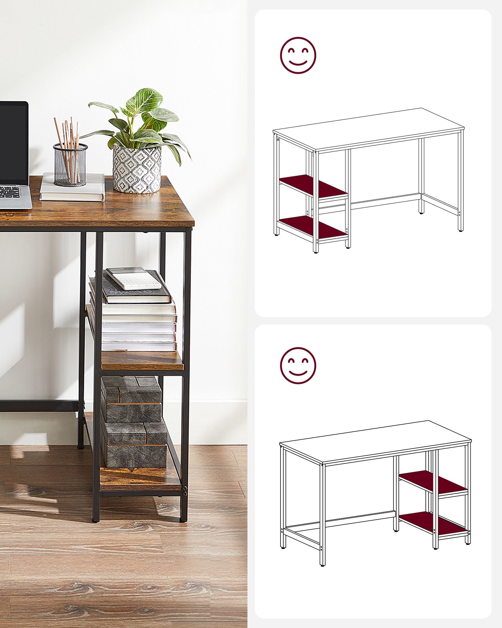 Bureau - Industrial Look - With 2 shelves
