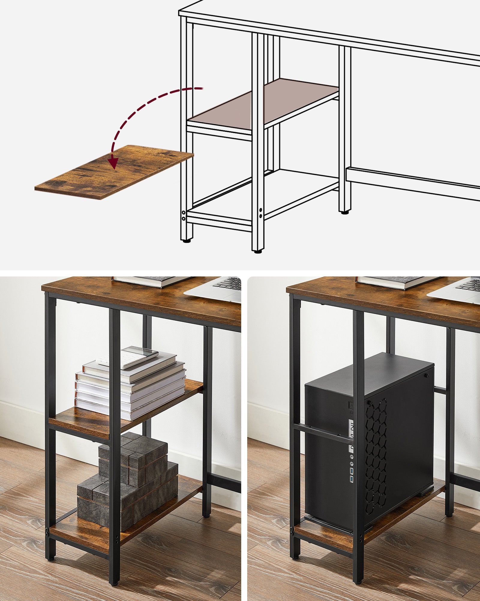Bureau - Industrial Look - With 2 shelves