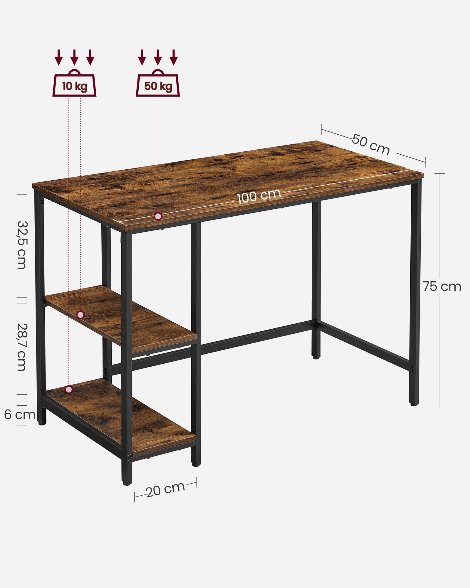 Bureau - Industrial Look - With 2 shelves