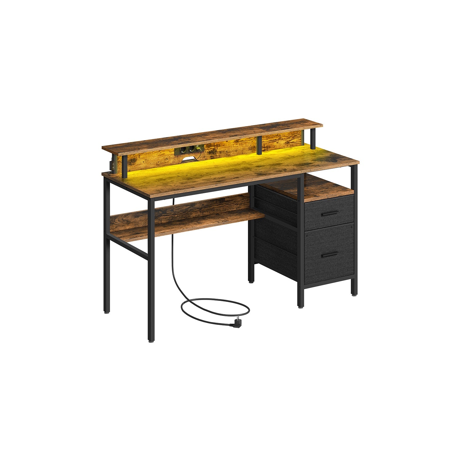 Desk with drawers and monitor stands in Ebony black