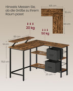 L-shaped desk-with 2 drawers-115 × 105 cm