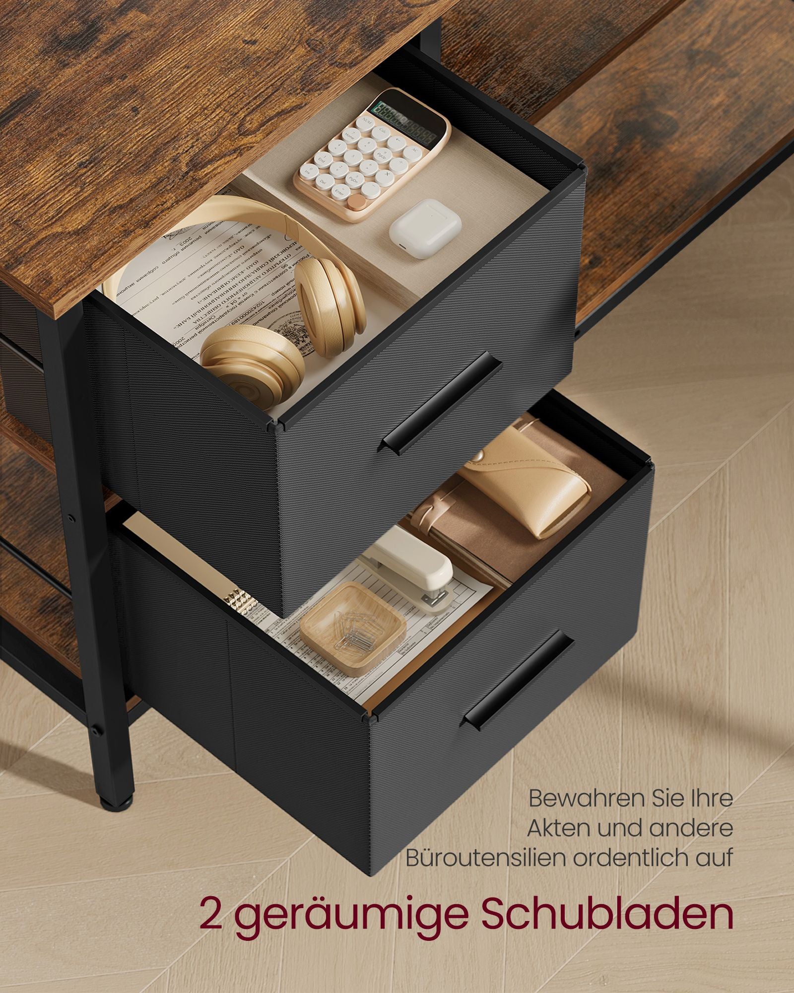 L-shaped desk-with 2 drawers-135 × 105 cm