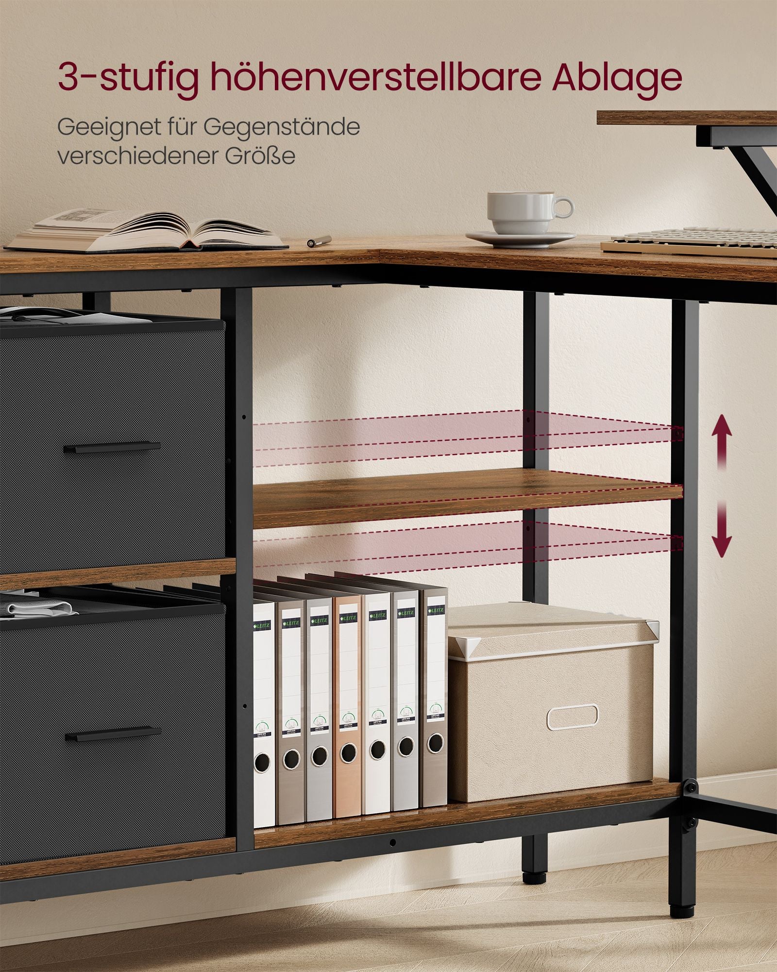 L-shaped desk-with 2 drawers-135 × 105 cm