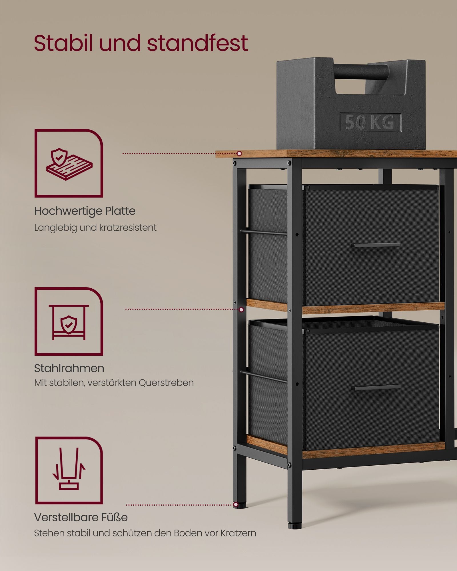 L-shaped desk-with 2 drawers-135 × 105 cm