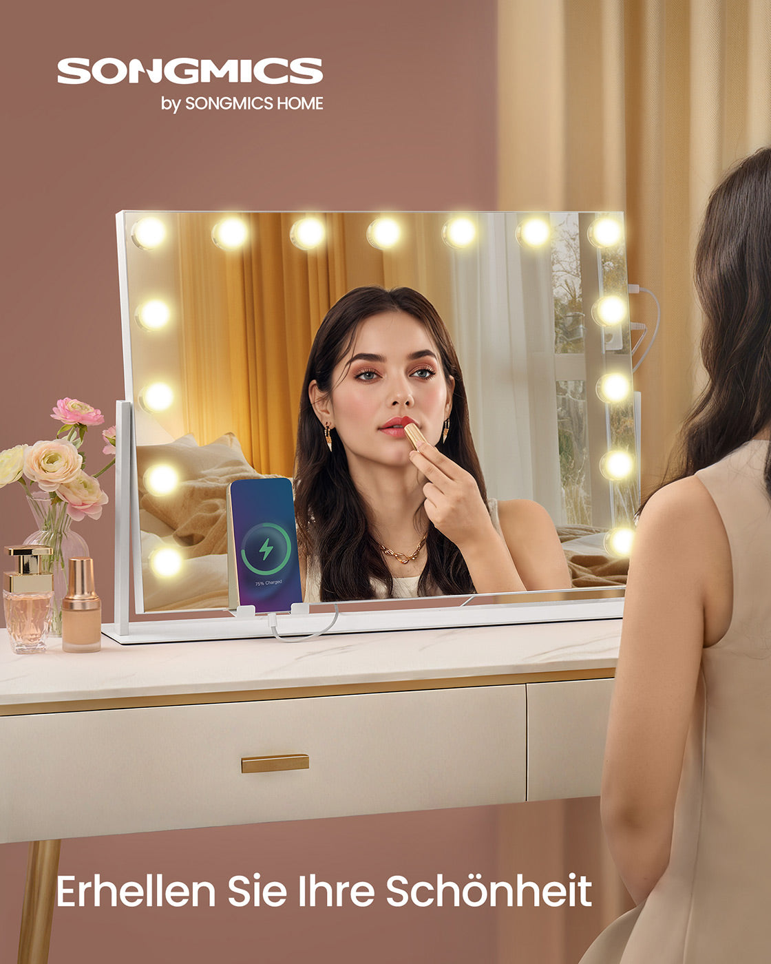 Make-up mirror-with lighting-charging gates-Mat white